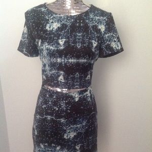 Faith in love dark blue patterned cutout dress